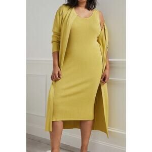 Saturday Sunday Anthropologie Ribbed Midi Dress and Cardigan Sweater Set Green